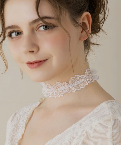 LA MUe（ラミュー）の「【LA MUE】パールレースチョーカー（チョーカー・レディース・ブラック/ホワイト・FREE）」の3枚目の写真