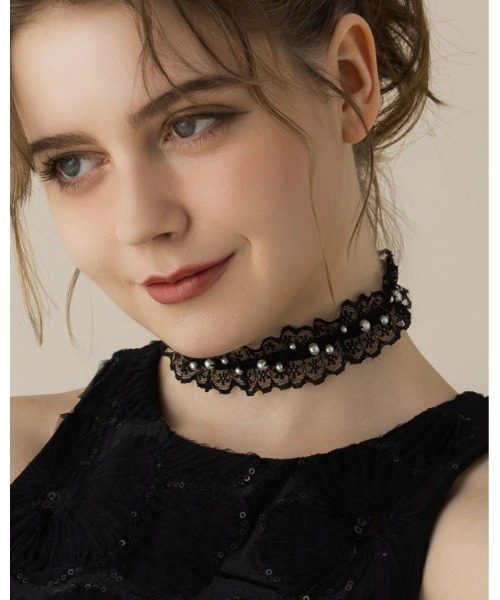 LA MUe（ラミュー）の「【LA MUE】パールレースチョーカー（チョーカー・レディース・ブラック/ホワイト・FREE）」の4枚目の写真