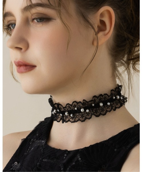 LA MUe（ラミュー）の「【LA MUE】パールレースチョーカー（チョーカー・レディース・ブラック/ホワイト・FREE）」の14枚目の写真