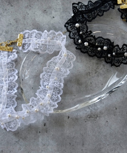 LA MUe（ラミュー）の「【LA MUE】パールレースチョーカー（チョーカー・レディース・ブラック/ホワイト・FREE）」の7枚目の写真