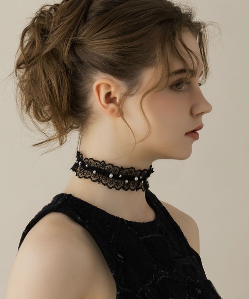 LA MUe（ラミュー）の「【LA MUE】パールレースチョーカー（チョーカー・レディース・ブラック/ホワイト・FREE）」の6枚目の写真