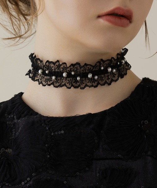 LA MUe（ラミュー）の「【LA MUE】パールレースチョーカー（チョーカー・レディース・ブラック/ホワイト・FREE）」の15枚目の写真