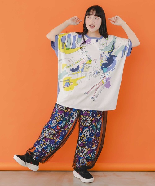セール】151674：アート花柄・フルーツ柄 2柄展開チュール重ね