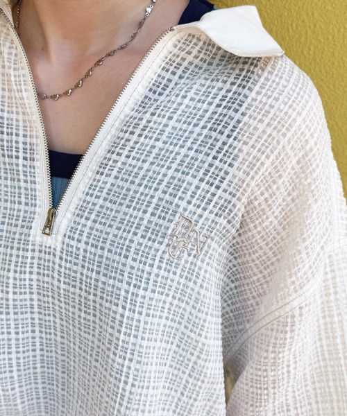 DOUBLE NAME(ダブルネーム)の「シアーチェックハーフZIPシャツ(シャツ/ブラウス・レディース・オフホワイト/ブルー/ブラック・FREE)」の12枚目の写真