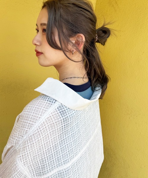 DOUBLE NAME(ダブルネーム)の「シアーチェックハーフZIPシャツ(シャツ/ブラウス・レディース・オフホワイト/ブルー/ブラック・FREE)」の11枚目の写真
