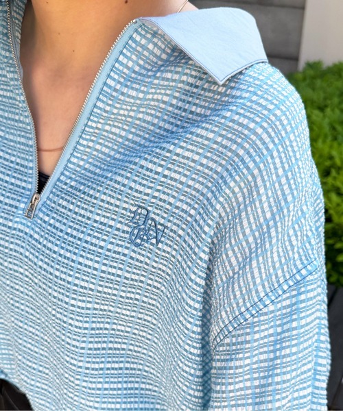 DOUBLE NAME(ダブルネーム)の「シアーチェックハーフZIPシャツ(シャツ/ブラウス・レディース・オフホワイト/ブルー/ブラック・FREE)」の18枚目の写真