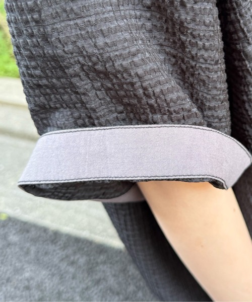 DOUBLE NAME(ダブルネーム)の「シアーチェックハーフZIPシャツ(シャツ/ブラウス・レディース・オフホワイト/ブルー/ブラック・FREE)」の8枚目の写真