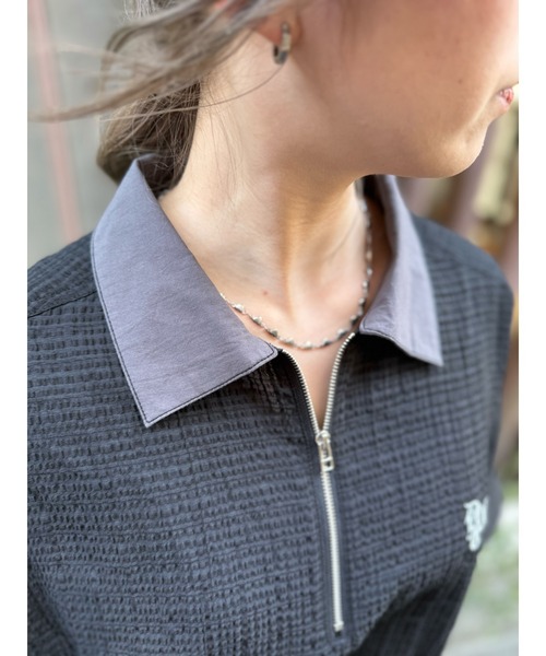 DOUBLE NAME(ダブルネーム)の「シアーチェックハーフZIPシャツ(シャツ/ブラウス・レディース・オフホワイト/ブルー/ブラック・FREE)」の9枚目の写真