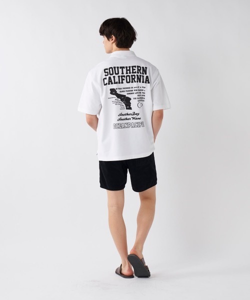 John Galliano バックプリント半袖ポロシャツ ブルー/UW313 John Galliano バックプリント半袖ポロシャツ ブルー/UW313