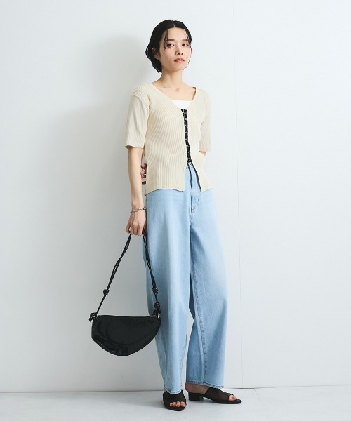 VICKY(ビッキー)の「モチモチリブニットホックカーディガン≪手洗い可能≫(カーディガン/ボレロ・レディース・オフホワイト/ブラック・M)」の5枚目の写真