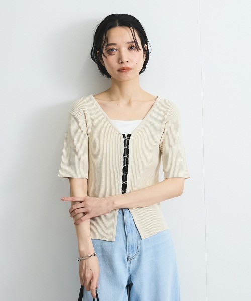 VICKY(ビッキー)の「モチモチリブニットホックカーディガン≪手洗い可能≫(カーディガン/ボレロ・レディース・オフホワイト/ブラック・M)」の19枚目の写真