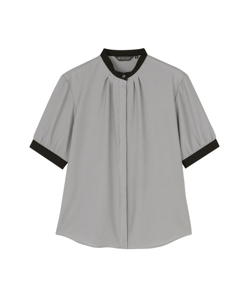 TOKYO SHIRTS(トウキョウシャツ)の「【吸水速乾】【COFREX】スタンド ギャザー五分袖ブラウス レディースシャツ(シャツ/ブラウス・レディース・ブラック・M/L/XL/S/LL)」の1枚目の写真