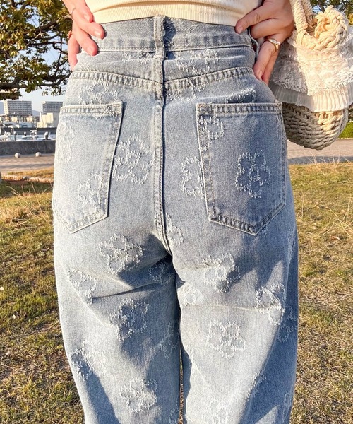 merrylatte（メリーラテ）の「低身長OK◎フラワージャガードデニムパンツ（デニムパンツ・レディース・ネイビー・MEDIUM/LARGE）」の10枚目の写真