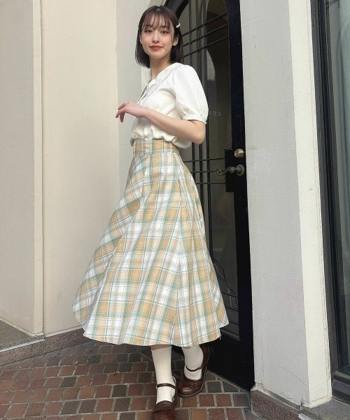 F i.n.t（フィント）の「コルセットチェックフレアースカート/ fint