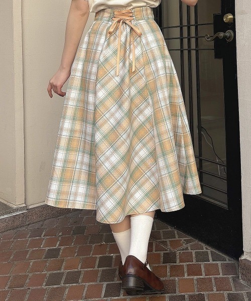 F i.n.t（フィント）の「コルセットチェックフレアースカート/ fint　フィント（スカート・レディース・ブルー/ピンク/イエロー・FREE）」の18枚目の写真