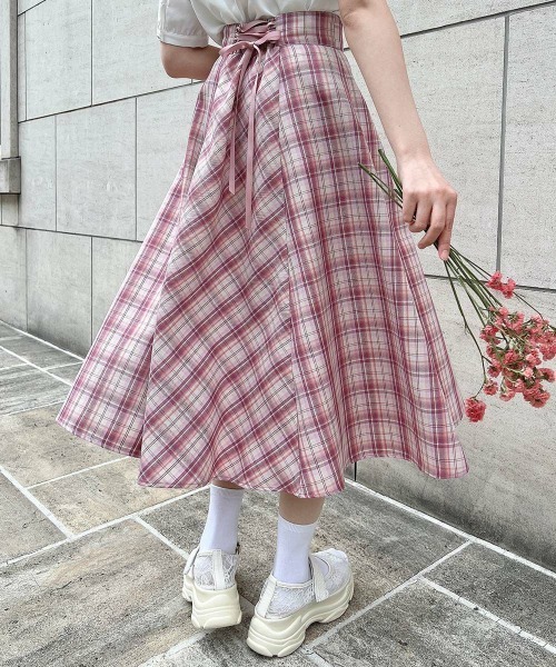 F i.n.t（フィント）の「コルセットチェックフレアースカート/ fint