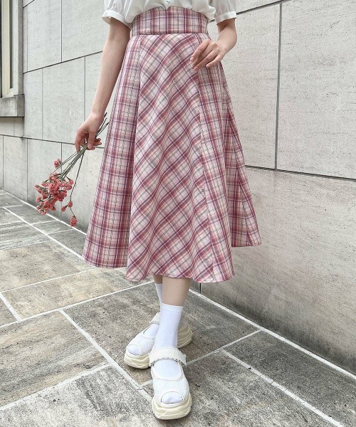 F i.n.t（フィント）の「コルセットチェックフレアースカート/ fint　フィント（スカート・レディース・ブルー/ピンク/イエロー・FREE）」の21枚目の写真