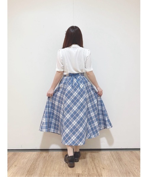 F i.n.t（フィント）の「コルセットチェックフレアースカート/ fint　フィント（スカート・レディース・ブルー/ピンク/イエロー・FREE）」の6枚目の写真