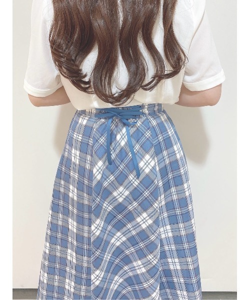 F i.n.t（フィント）の「コルセットチェックフレアースカート/ fint　フィント（スカート・レディース・ブルー/ピンク/イエロー・FREE）」の5枚目の写真