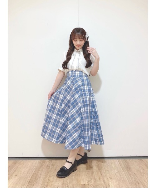 F i.n.t（フィント）の「コルセットチェックフレアースカート/ fint　フィント（スカート・レディース・ブルー/ピンク/イエロー・FREE）」の8枚目の写真