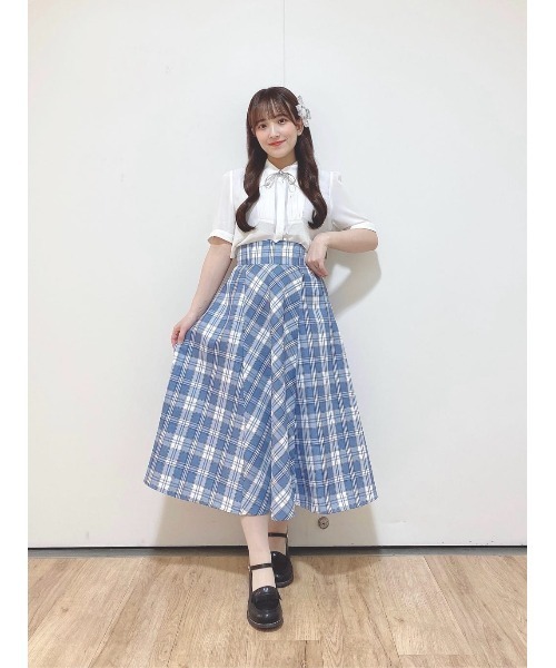 F i.n.t（フィント）の「コルセットチェックフレアースカート/ fint　フィント（スカート・レディース・ブルー/ピンク/イエロー・FREE）」の7枚目の写真