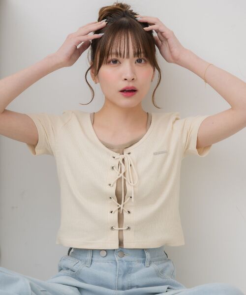 d.i.a. フード付きカットソー レースアップ ギャル XU 「XU」tie-dye lace up tops / 「エックスユー」タイダイ