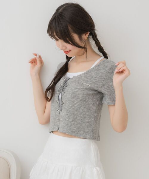 ICB - ICB レースアップカットソー 23区自由区ドゥロワーイエナ デプレ マカフィー セール】レースアッププレート付きCT（Tシャツ/カットソー