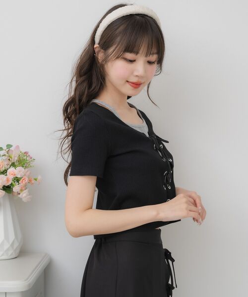 ems excite（エムズエキサイト）の「レースアッププレート付きCT（Tシャツ/カットソー・レディース・ブラウン/ダークグレー/ブラック/ライトベージュ・FREE）」の15枚目の写真