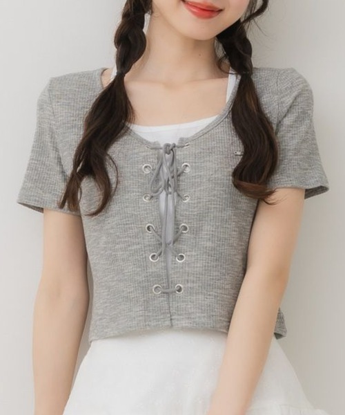 ems excite（エムズエキサイト）の「レースアッププレート付きCT（Tシャツ/カットソー・レディース・ブラウン/ダークグレー/ブラック/ライトベージュ・FREE）」の3枚目の写真