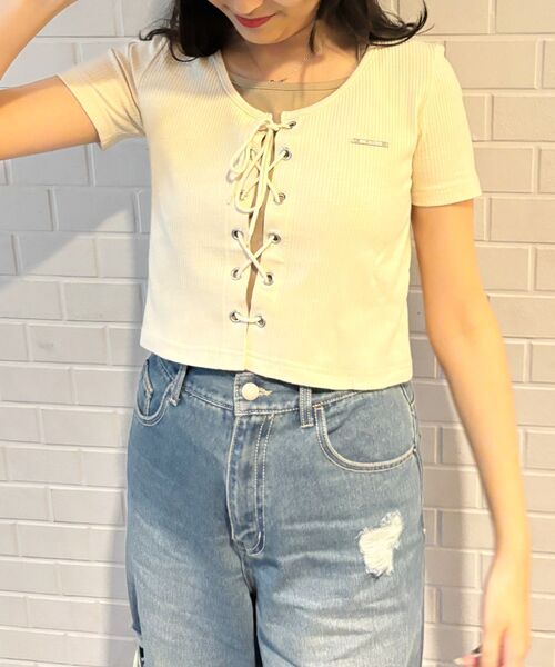 ems excite（エムズエキサイト）の「レースアッププレート付きCT（Tシャツ/カットソー・レディース・ブラウン/ダークグレー/ブラック/ライトベージュ・FREE）」の11枚目の写真