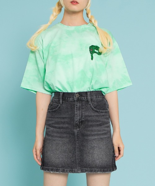 PUNYUS（プニュズ）の「台形デニムミニスカート（デニムスカート・レディース・ブラック/ライトブルー・1/2/3/4）」の2枚目の写真