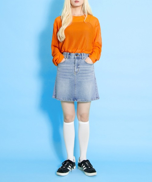 PUNYUS（プニュズ）の「台形デニムミニスカート（デニムスカート・レディース・ブラック/ライトブルー・1/2/3/4）」の13枚目の写真