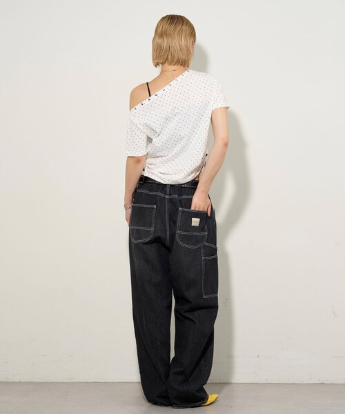 WHO'S WHO gallery(フーズフーギャラリー)の「アソート (カモ柄/ヒョウ柄)/ドット柄)スタッズドロストワンショルTEE(Tシャツ/カットソー・レディース・グレー/カーキ/ホワイト/ブラック・FREE)」の6枚目の写真