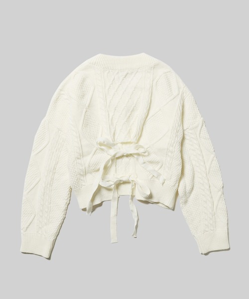 ROOPTOKYO(ループトウキョウ)の「Short Cable Knit / ショート丈 ケーブルリボンニット(ニット/セーター・レディース・カーキ/ホワイト・FREE)」の2枚目の写真