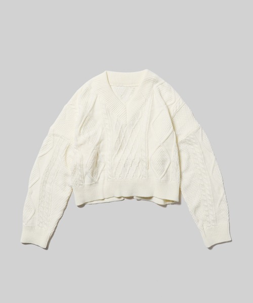 ROOPTOKYO(ループトウキョウ)の「Short Cable Knit / ショート丈 ケーブルリボンニット(ニット/セーター・レディース・カーキ/ホワイト・FREE)」の3枚目の写真