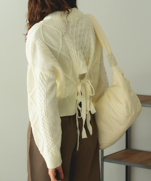 ROOPTOKYO(ループトウキョウ)の「Short Cable Knit / ショート丈 ケーブルリボンニット(ニット/セーター・レディース・カーキ/ホワイト・FREE)」の8枚目の写真