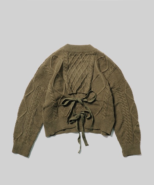 ROOPTOKYO(ループトウキョウ)の「Short Cable Knit / ショート丈 ケーブルリボンニット(ニット/セーター・レディース・カーキ/ホワイト・FREE)」の10枚目の写真