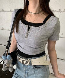 ジップショート丈トップスキャミソールセット