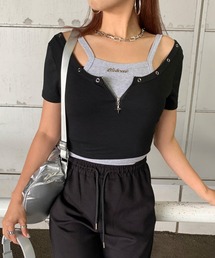 non-hedge（ノンヘッジ）の「ジップショート丈トップスキャミソールセット（Tシャツ/カットソー）」
