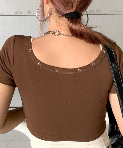 non-hedge(ノンヘッジ)の「ジップショート丈トップスキャミソールセット(Tシャツ/カットソー・レディース・ブラウン/ブラック/グレー/オフホワイト・FREE)」の13枚目の写真