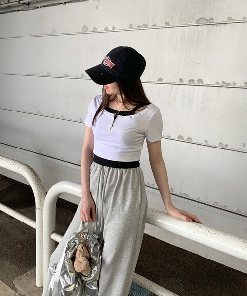 non-hedge(ノンヘッジ)の「ジップショート丈トップスキャミソールセット(Tシャツ/カットソー・レディース・ブラウン/ブラック/グレー/オフホワイト・FREE)」の17枚目の写真