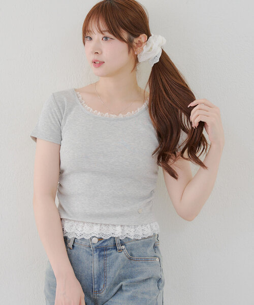 Another Branch olive des olive（アナザーブランチオリーブデオリーブ）の「【＠re.__mi23セレクト】裾レースT（Tシャツ/カットソー・レディース・ブラック/ライトグレー/ブラウン/ブラック系その他/ホワイト系その他・FREE）」の11枚目の写真