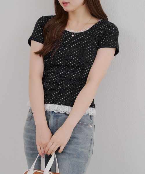 Another Branch olive des olive（アナザーブランチオリーブデオリーブ）の「【＠re.__mi23セレクト】裾レースT（Tシャツ/カットソー・レディース・ブラック/ライトグレー/ブラウン/ブラック系その他/ホワイト系その他・FREE）」の19枚目の写真