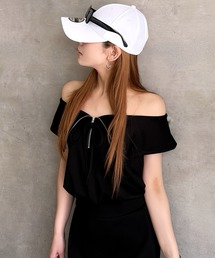 ハーフZIPオフショルカットトップス