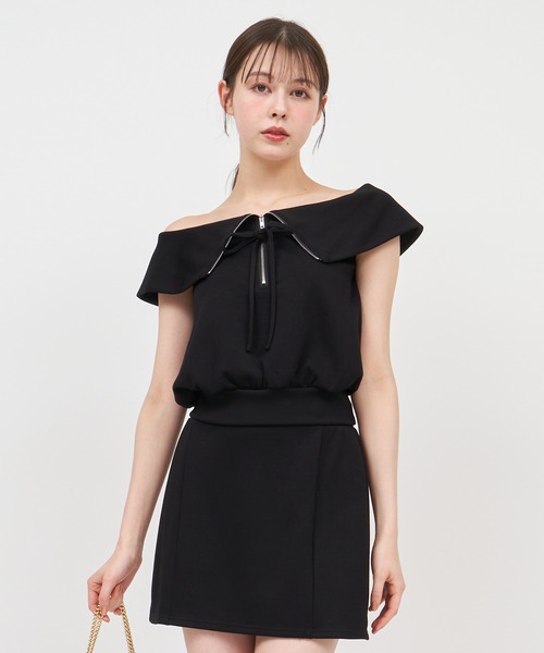ROYAL PARTY(ロイヤルパーティー)の「ハーフZIPオフショルカットトップス(Tシャツ/カットソー・レディース・グレー/ブラック/ベージュ・FREE)」の13枚目の写真