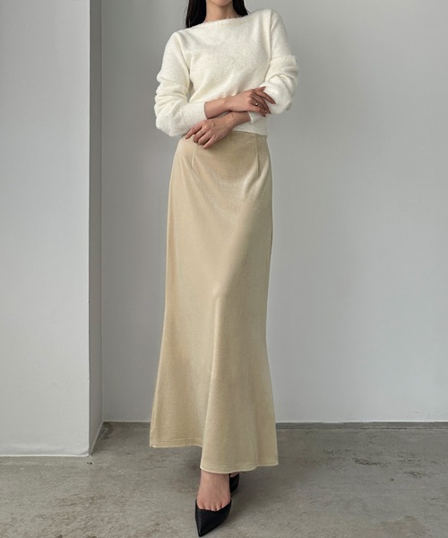 Louere（ルエレ）の「ハイウエストべロアナロースカート（スカート・レディース・クリーム/ブラック/ブラウン・X-LARGE/LARGE/MEDIUM/SMALL）」の3枚目の写真