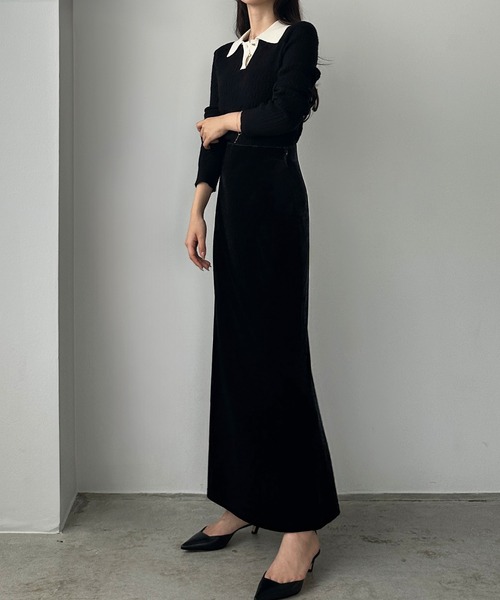 Louere（ルエレ）の「ハイウエストべロアナロースカート（スカート・レディース・クリーム/ブラック/ブラウン・X-LARGE/LARGE/MEDIUM/SMALL）」の7枚目の写真