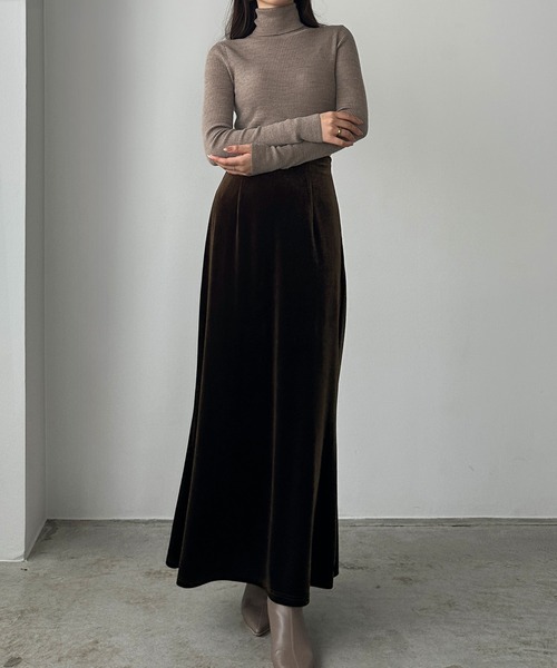 Louere（ルエレ）の「ハイウエストべロアナロースカート（スカート・レディース・クリーム/ブラック/ブラウン・X-LARGE/LARGE/MEDIUM/SMALL）」の9枚目の写真