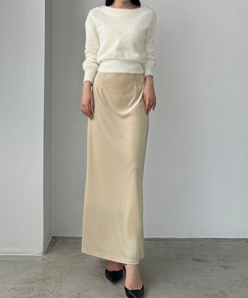 Louere（ルエレ）の「ハイウエストべロアナロースカート（スカート・レディース・クリーム/ブラック/ブラウン・X-LARGE/LARGE/MEDIUM/SMALL）」の13枚目の写真