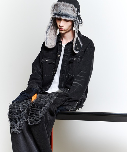 AIVER（アイバー）の「AIVER　オーバーダイフレアダメージデニム（デニムパンツ・メンズ・グリーン/パープル/ブラック・LARGE/MEDIUM/SMALL）」の4枚目の写真